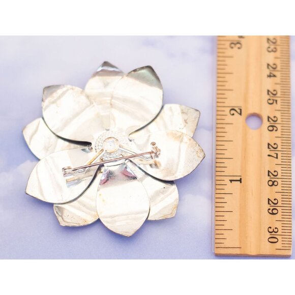 Vintage Mid-century Large Enamel Flower Brooch - S15 - Picture 2 of 2